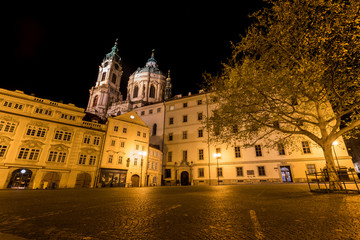 Naklejka na ściany i meble Old Prague, Czech Republic, Bohemia, Castles and Charles Bridge at night without people.