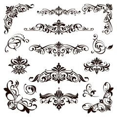 Ornamental design lace borders and corners Vector set art deco floral ornaments elements