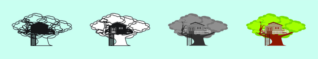 set of tree house cartoon icon design template with various models. vector illustration