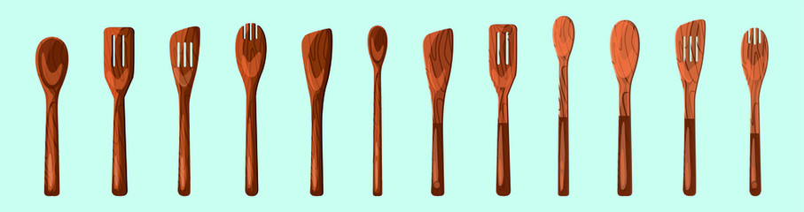 set of wood spoon cartoon icon design template with various models. vector illustration