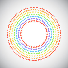 Round shape, circle made of hand drawn uneven dots, beads, spots. Lgbt rainbow colors. Colorful dot frames, rings of various diameter set. Editable graphic design element, dotted template for borders.