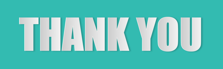 The word Thank you paper art style on the green background. Vector banner with the text Thank you.