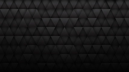 Obraz premium Dark Gray 3D Triangle Particles Technology Minimalist Black Abstract Background. Three Dimensional Science Conceptual Tech Triangular Structure Darkness Wide Wallpaper In Ultra High Definition Quality