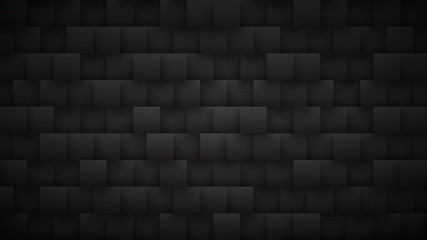 3D Square Blocks Pattern High Technology Dark Mode Abstract Background. Three Dimensional Science Conceptual Tech Tetragonal Structure Black Wallpaper Ultra Definition. Blank Subtle Textured Backdrop