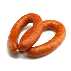 Two rings of smoked beef sausage