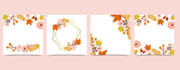 Collection of autumn background set with leaves,maple,frame.Editable vector illustration for birthday invitation,postcard and website banner