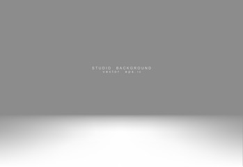 White grey gradient studio showcase room background with dark and light on wall and floor texture abstract, empty space, can use for display your products. illustration Vector EPS 10