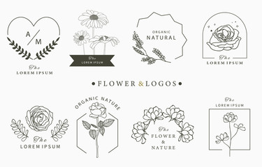 Beauty occult logo collection with geometric,rose,moon,star,flower.Vector illustration for icon,logo,sticker,printable and tattoo