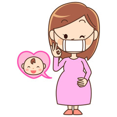 マスクをしてウインクする妊婦と赤ちゃん
