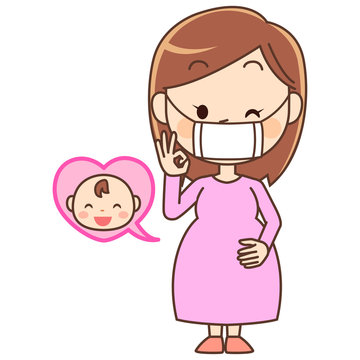 マスクをしてウインクする妊婦と赤ちゃん
