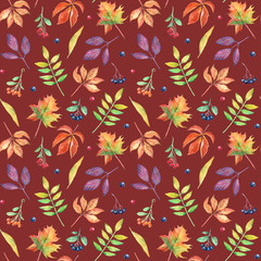 Watercolor seamless pattern with autumn elements. - 373269388