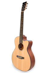 Naklejka premium Acoustic cutaway guitar isolated over white background