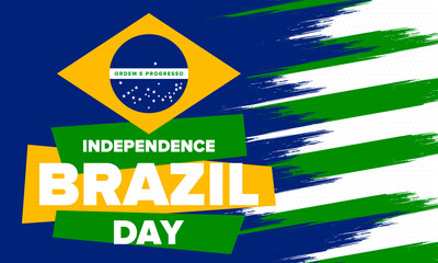 Brazil Independence Day. Happy national holiday. Freedom day. Celebrate annual in September 7. Brazil flag. Patriotic brazilian design. Poster, card, banner, template, background. Vector illustration