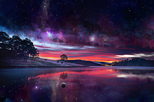 A picture of a sky that is mysteriously forming a smoke transforming into a galaxy to make people happy in an artistic demonstrative way to wipe out fear within their hearts. 