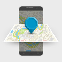 City map route navigation smartphone, phone point marker, drawing schema, simple city plan GPS navigation tablet, itinerary destination arrow paper city map. Route delivery check point graphic