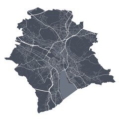 Zurich map. Detailed map of Zurich city poster with streets. Dark vector.