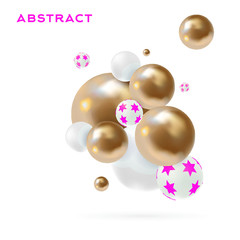 3D decorative balls on isolated white background vector banner