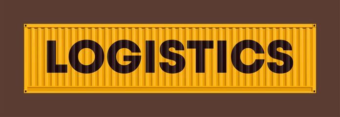 Fototapeta premium Flat side view logistics 40 foot container delivery. Large metal 40 ft containers for transportation. Vector illustration