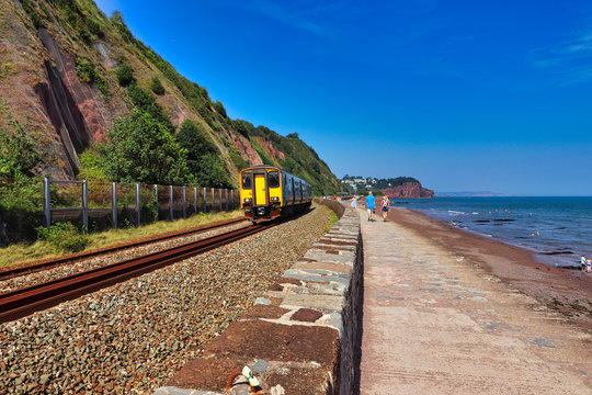 Train at Teignmouth beach in Devon 