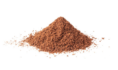 Pile of fresh ground coffee powder isolated on white