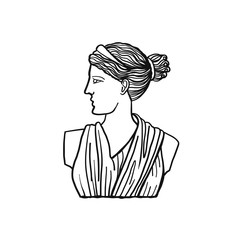Bust head vector illustration isolated on white background. Greek Roman Goddess sculpture.