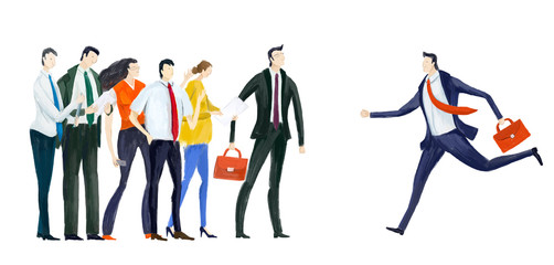 New member of successful business team. Start up, creative environment, young professional people working together, management and administration concept. 