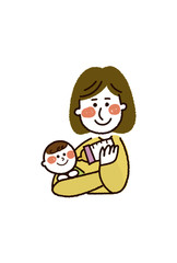 ミルクを笑顔で見る赤ちゃんと笑顔のママ