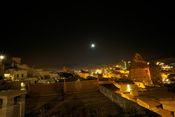 The great tourist place Cappadocia - at night time with beautiful light. Cappadocia is known around the world as one of the best places with mountains. Goreme, Cappadocia, Turkey