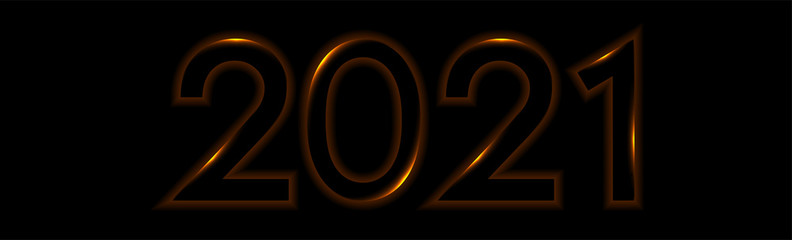 Glowing orange neon 2021 New Year abstract vector background