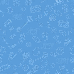 Doing sports concept. Beautiful set of icons. Attributes of sports. Active rest.