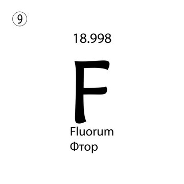 Fluorum chemical element. The inscription in Russian and English is Fluorum. vector illustrator eps ten