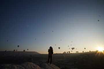 Fototapeta na wymiar Hot air balloon flying over spectacular Cappadocia