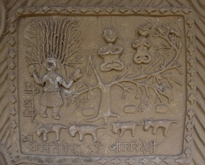 Antique clay designer on wall