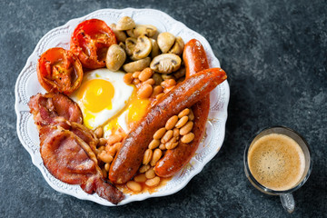 plate of rustic full english breakfast
