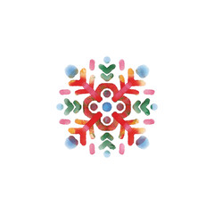 Watercolor digital artwork cultural design in red color  with organic shapes made in symmetry