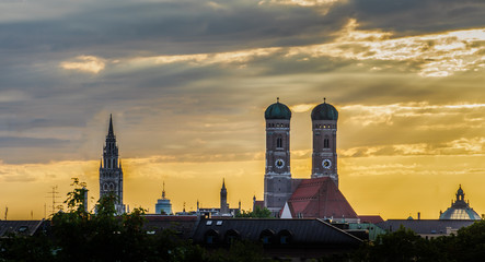Munich Frauenkirche in dramatic sunset