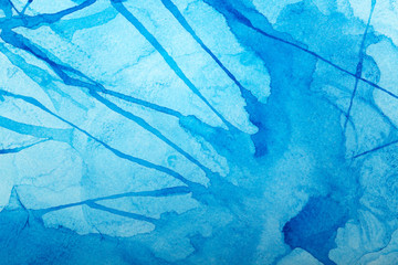 Watercolor blue splash background, texture  paper - obrazy, fototapety, plakaty