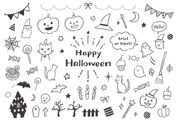 ハロウィンにまつわる手描きイラストセット