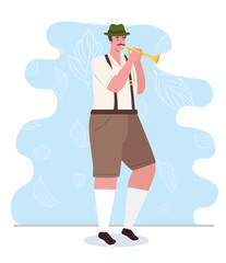 man german in national dress with trumpet, male in traditional bavarian costume vector illustration design