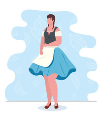 young woman german in national dress, female in traditional bavarian costume vector illustration design