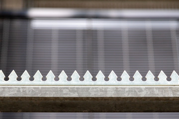 metal spikes on a strut above a gate