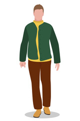 Vector illustration of a young man in trendy autumn clothes Isolated on white background. Character in trending flat cartoon style. Autumn men's fashion