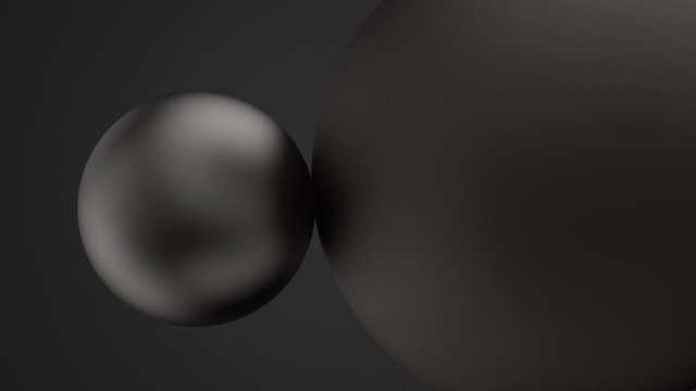 3d graphic animation of two black glossy and matt sphere touching to each other isolated