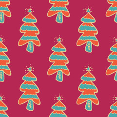 Seamless vector of free hands christmas tree on pastel pink background for making many kinds of online and offline media, paper printing or fabric work
