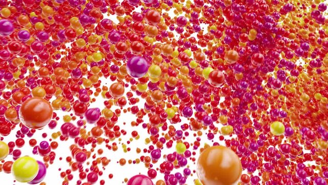 Speed flow of movement colorful bubbles flying up isolated on white background 3d animation