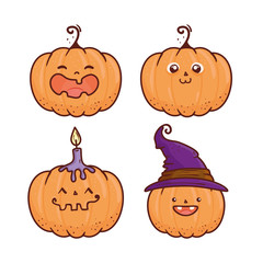 set of happy halloween scary pumpkins vector illustration design