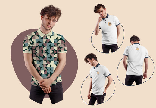 4 Men's Polo Mockups with Model