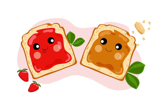 Cute peanut butter and jelly sandwiches. Vector illustration.