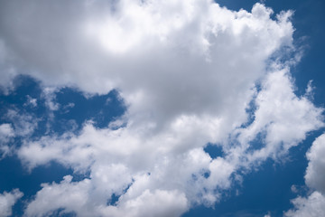The blue sky with moving white clouds. The most of clouds are beautiful color and shade, suitable for use as background image.