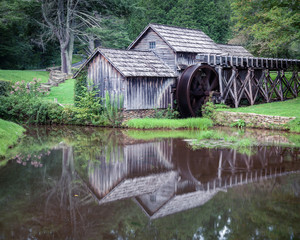Fototapeta na wymiar Historic Mabry Mill is a water wheel powered woodwork shop and grist mill along the Blue Ridge Parkway, Mile Post 176, Meadows of Dan, Virginia, USA.